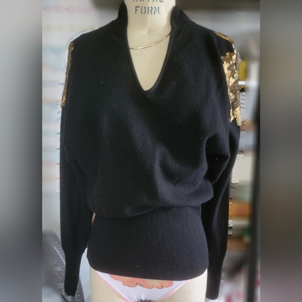 Vintage 1980s Gold Beaded Lambswool Sweater